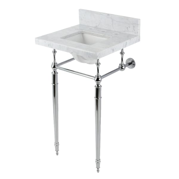 Kingston Brass 19 Carrara Marble Console Sink with Brass Legs 8 Faucet Drillings, Marble WhitePolished Chrome KVPB1917M8SQ1 - main